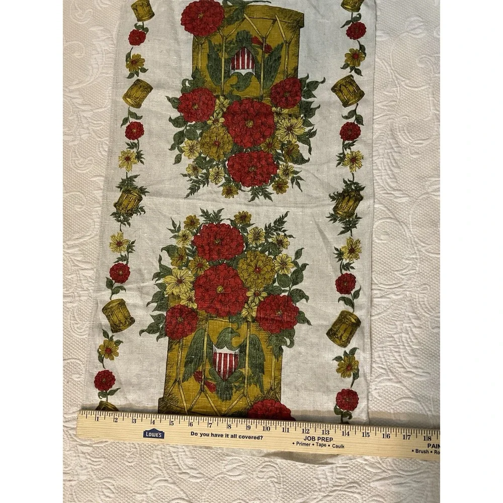 Vintage Colonial Parisian Eagle Drum Line Tea Towel Floral Bouquet Americana NEW